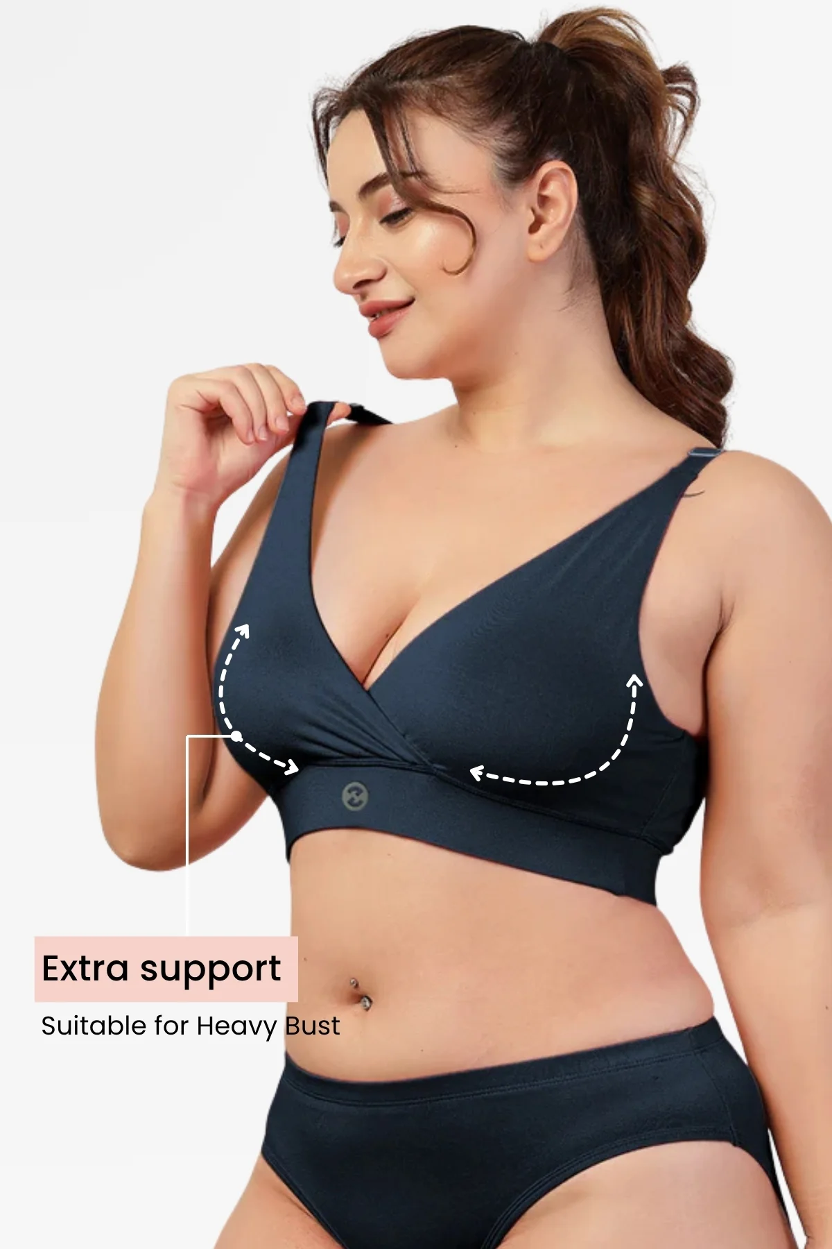 247 Extra Support Cotton Feeding Bra with Adjuster - Navy Blue - Image 5