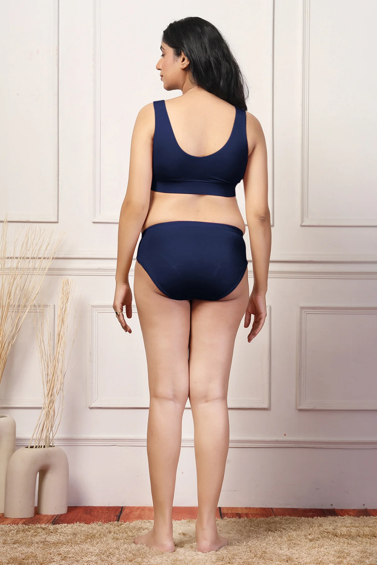 247 (Upgraded) Modal Pack of 3 Padded Maternity Feeding Bra (Navy, Dark Skin, Plumwine) - Image 6
