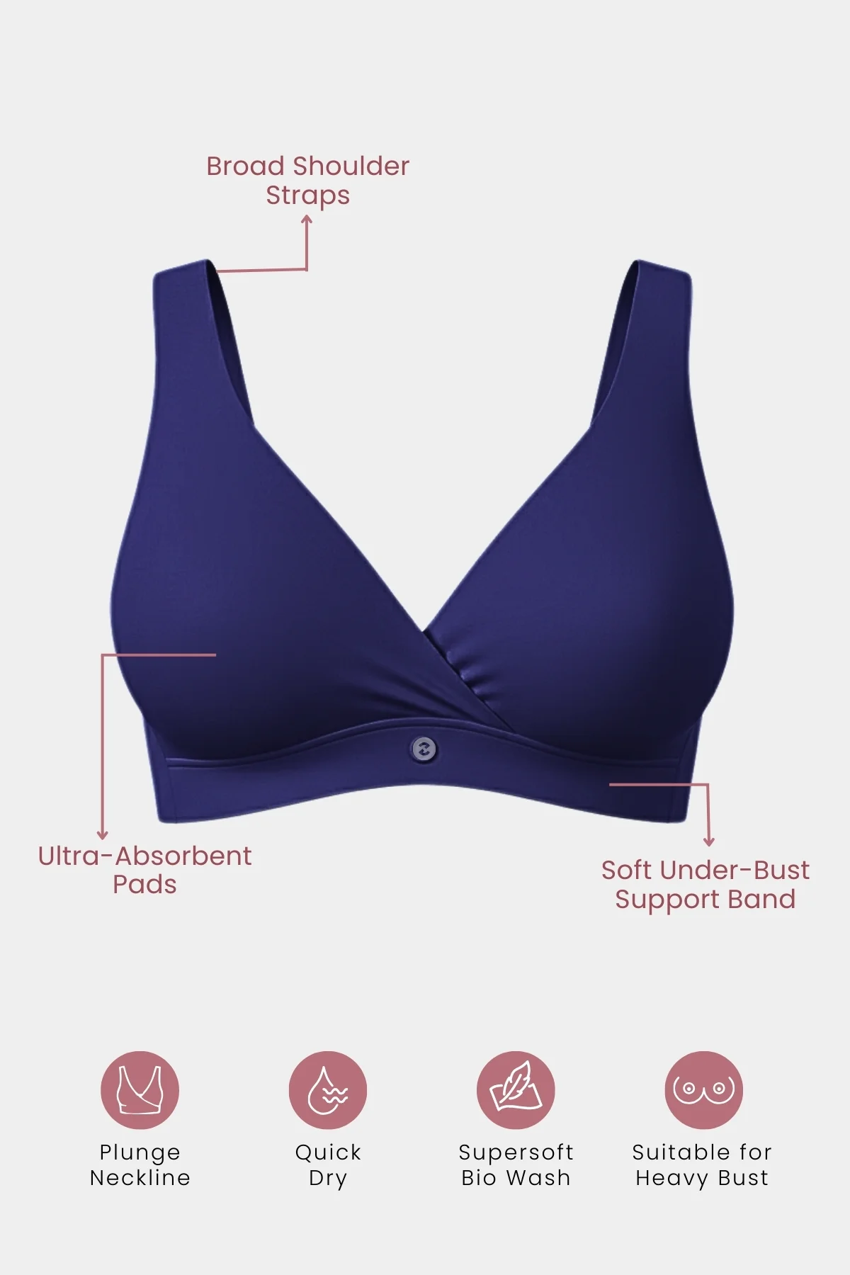 247 (Upgraded) Navy Blue Modal Padded Maternity Feeding Bra - Image 2