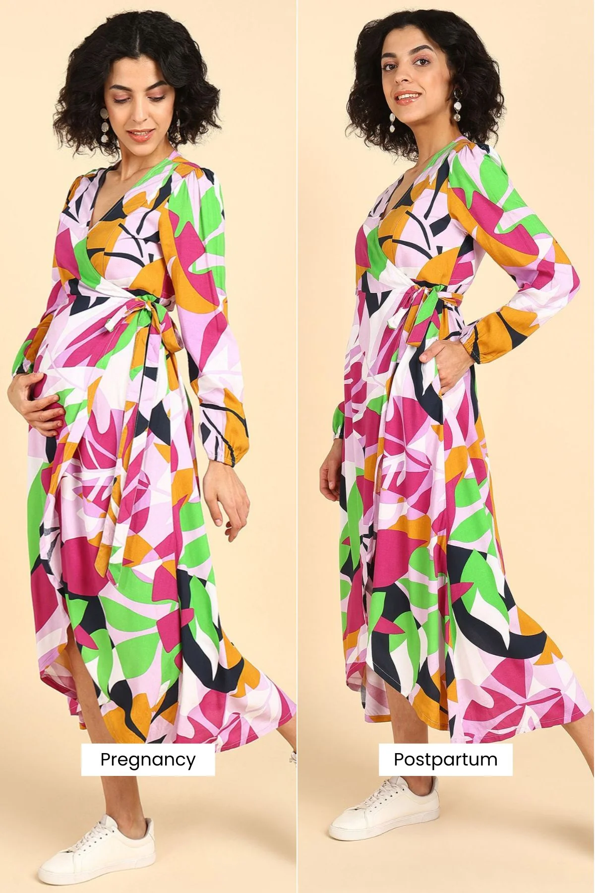 Abstract Tropical Petal-Shaped Rayon Maternity Dress - Image 3