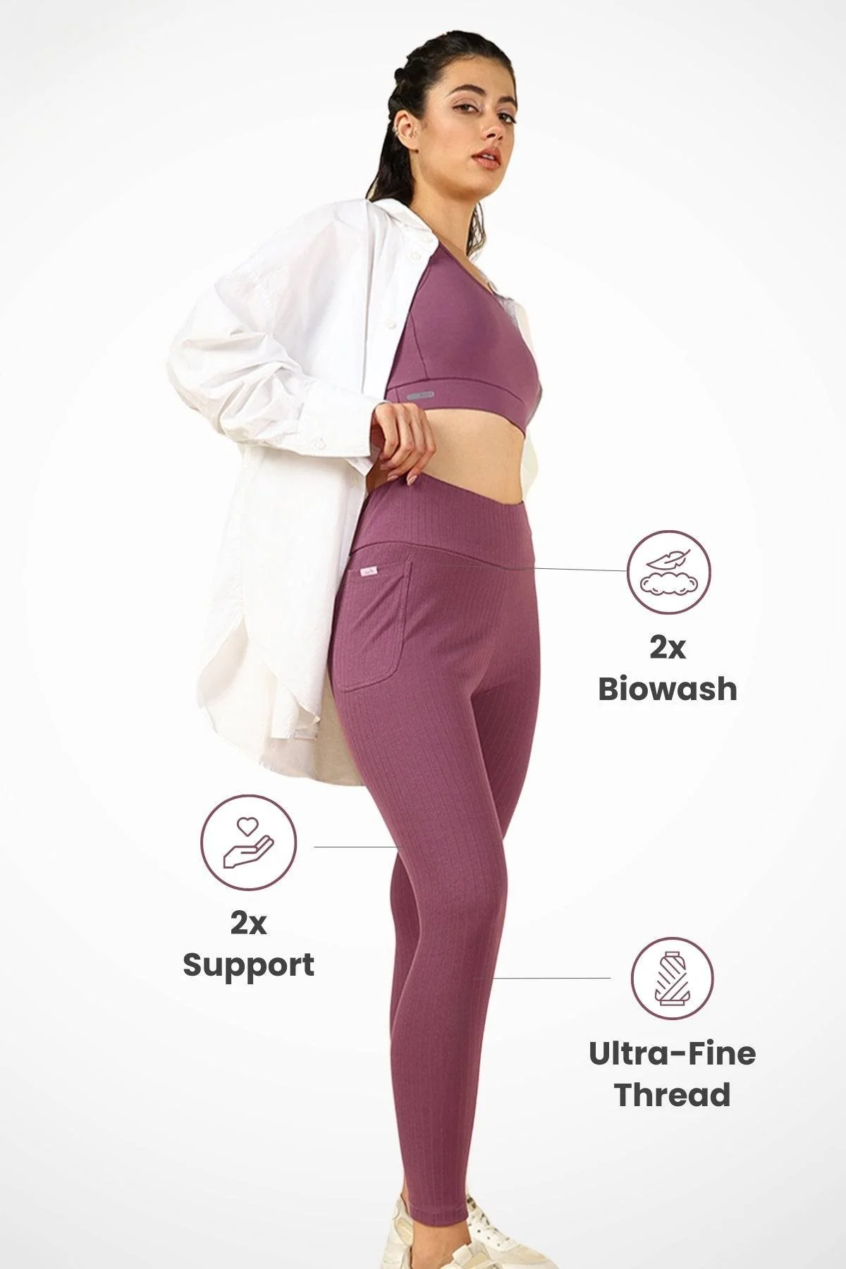 All Over Ribbed Cotton Rosewood Mom Legging - Image 2