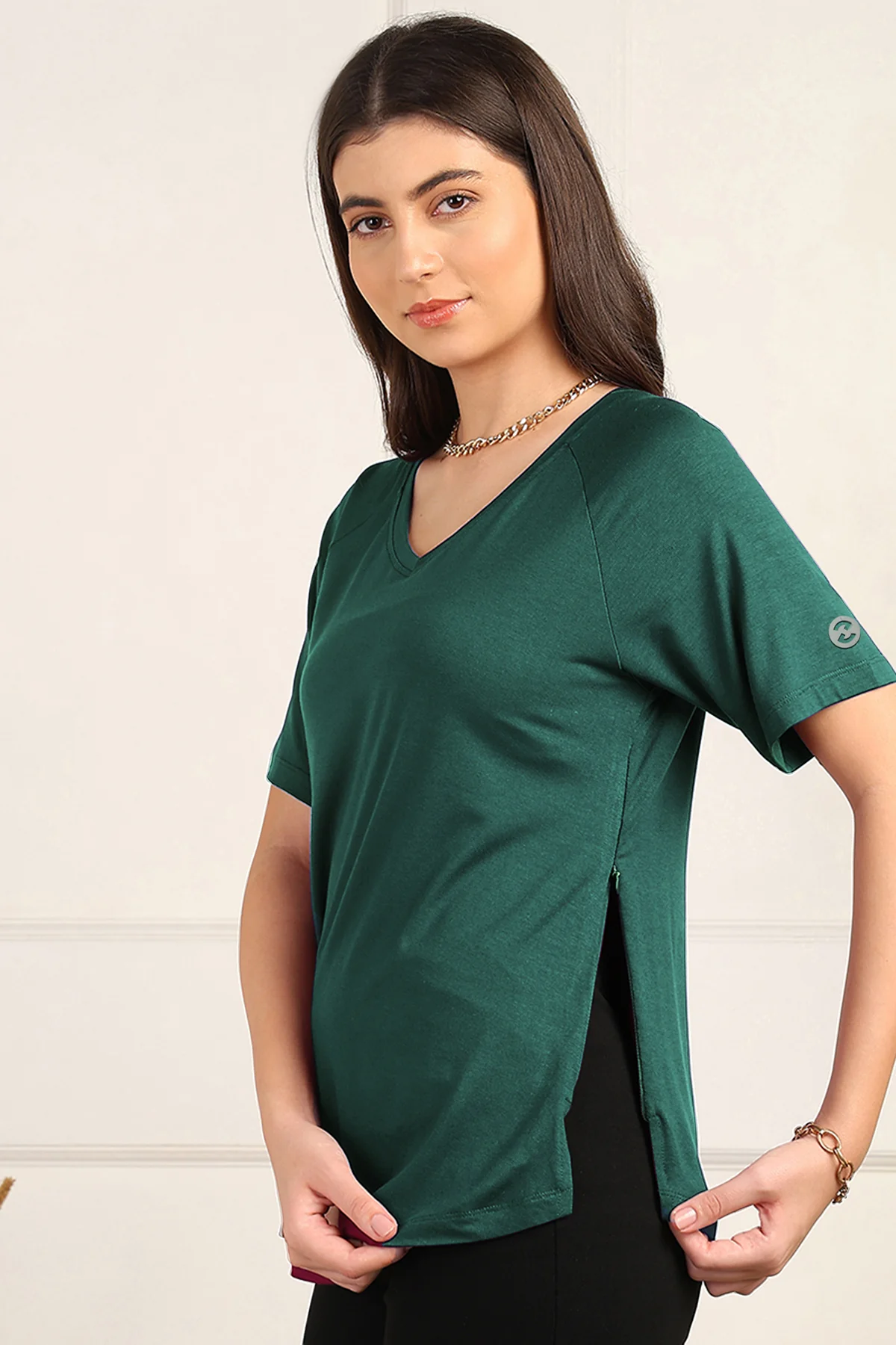 Deep Emerald Solid Nursing Top with Side Zip Access - Image 5