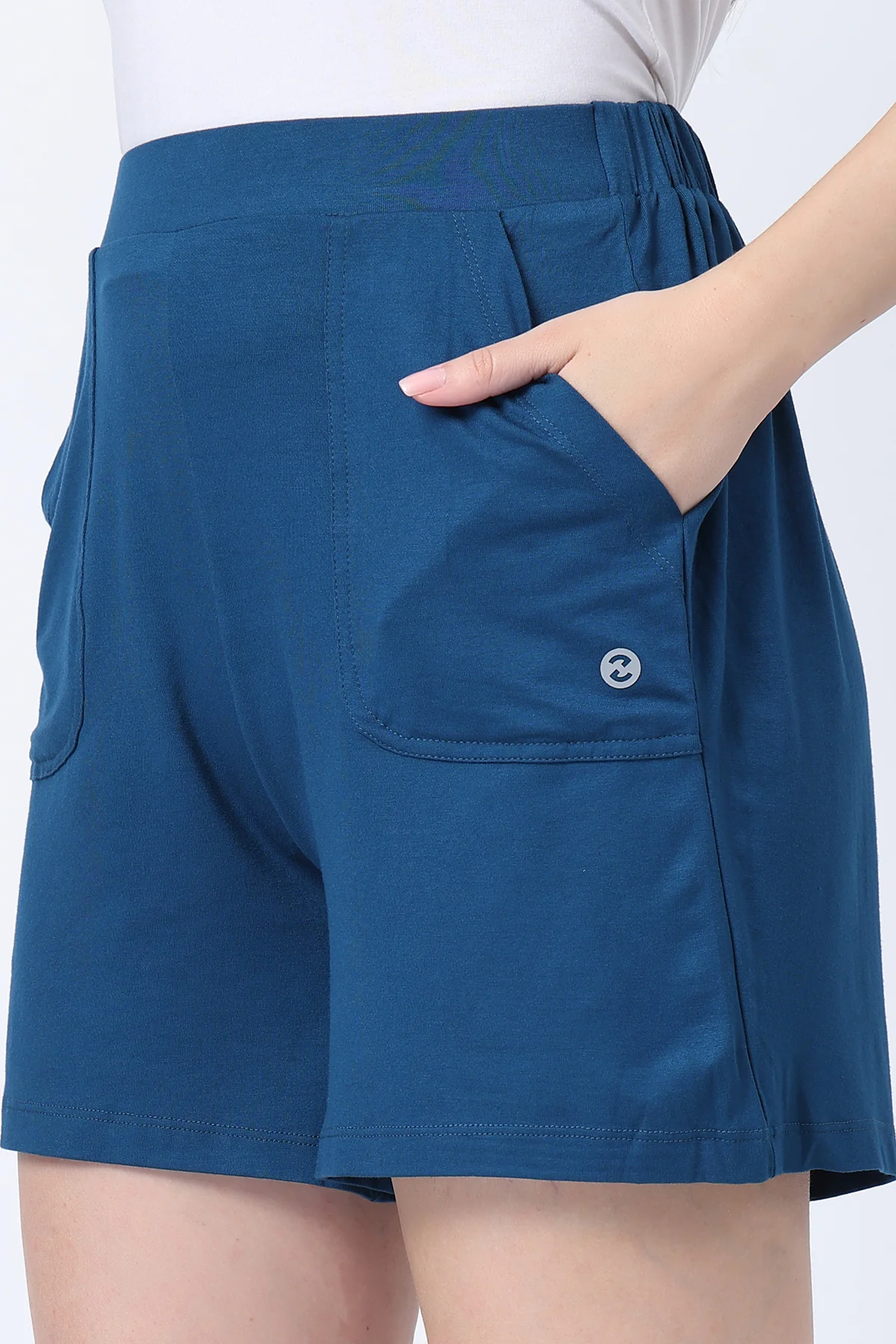 Deep Teal Mid-Rise Maternity Shorts (Pregnancy & Postpartum) - Image 4