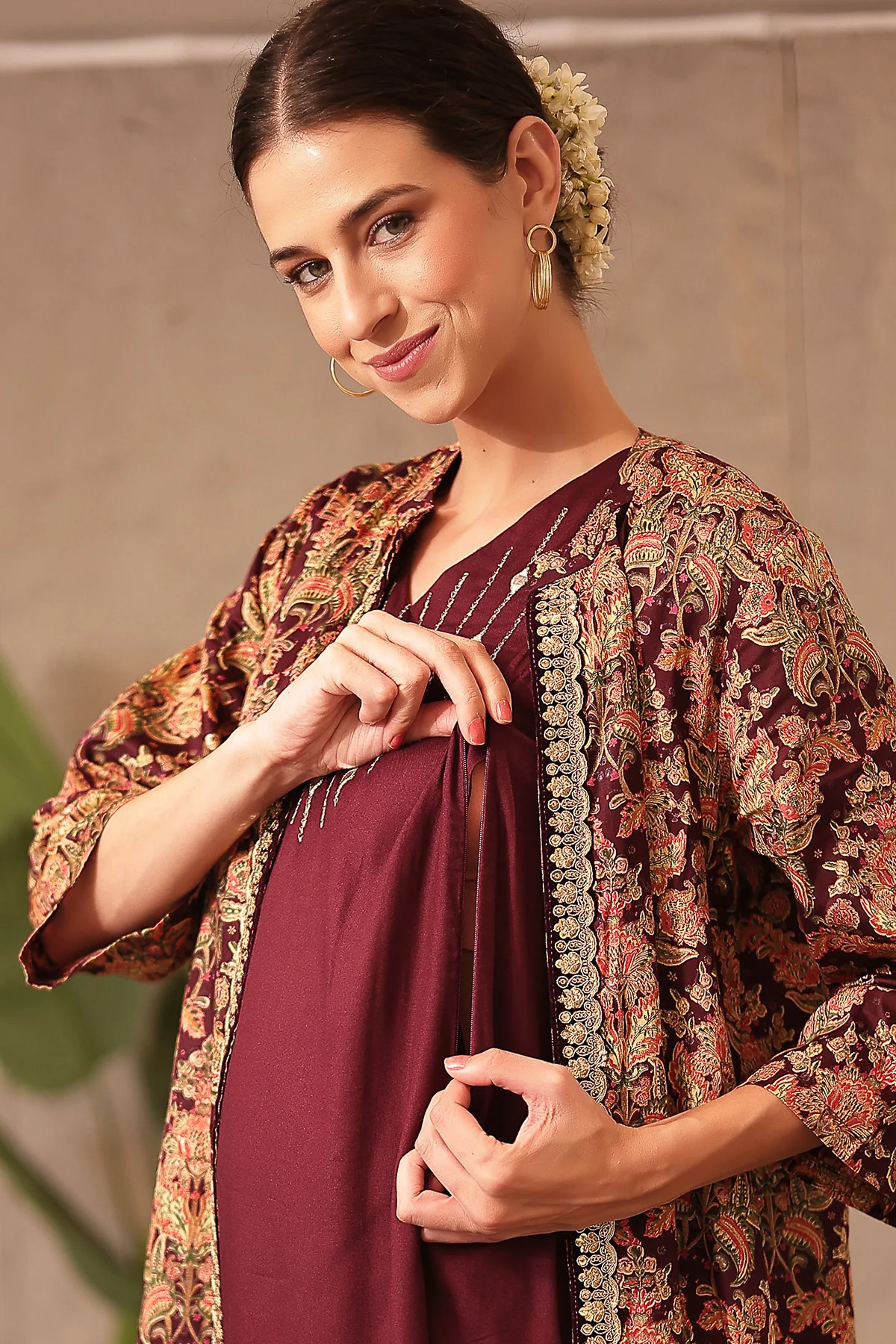 Laila – The Jewel-Tone Feeding Jacket Dress Set - Deep Royal Purple - Image 2