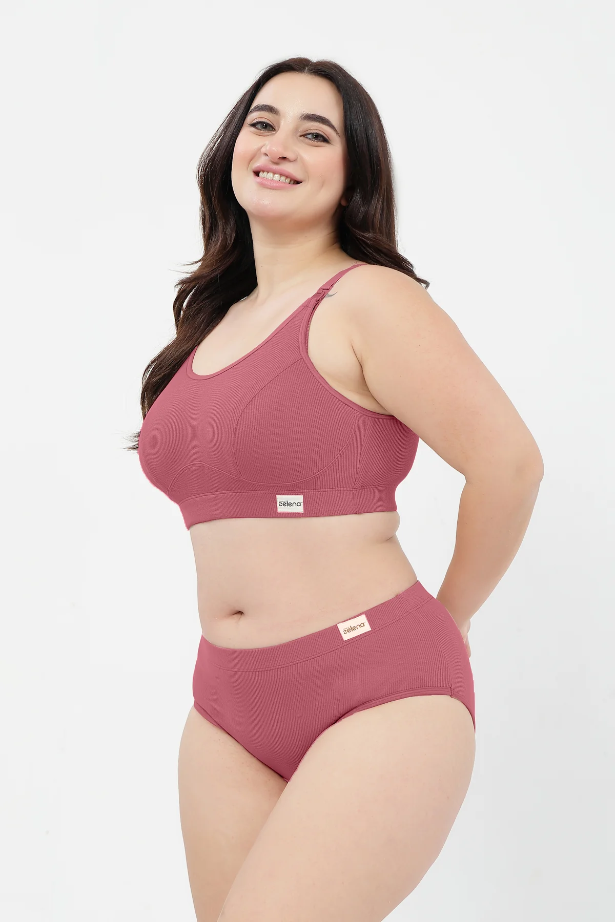 Riva Fine Rib Bra & Mid Rise Panty Set - Blush - Image 7