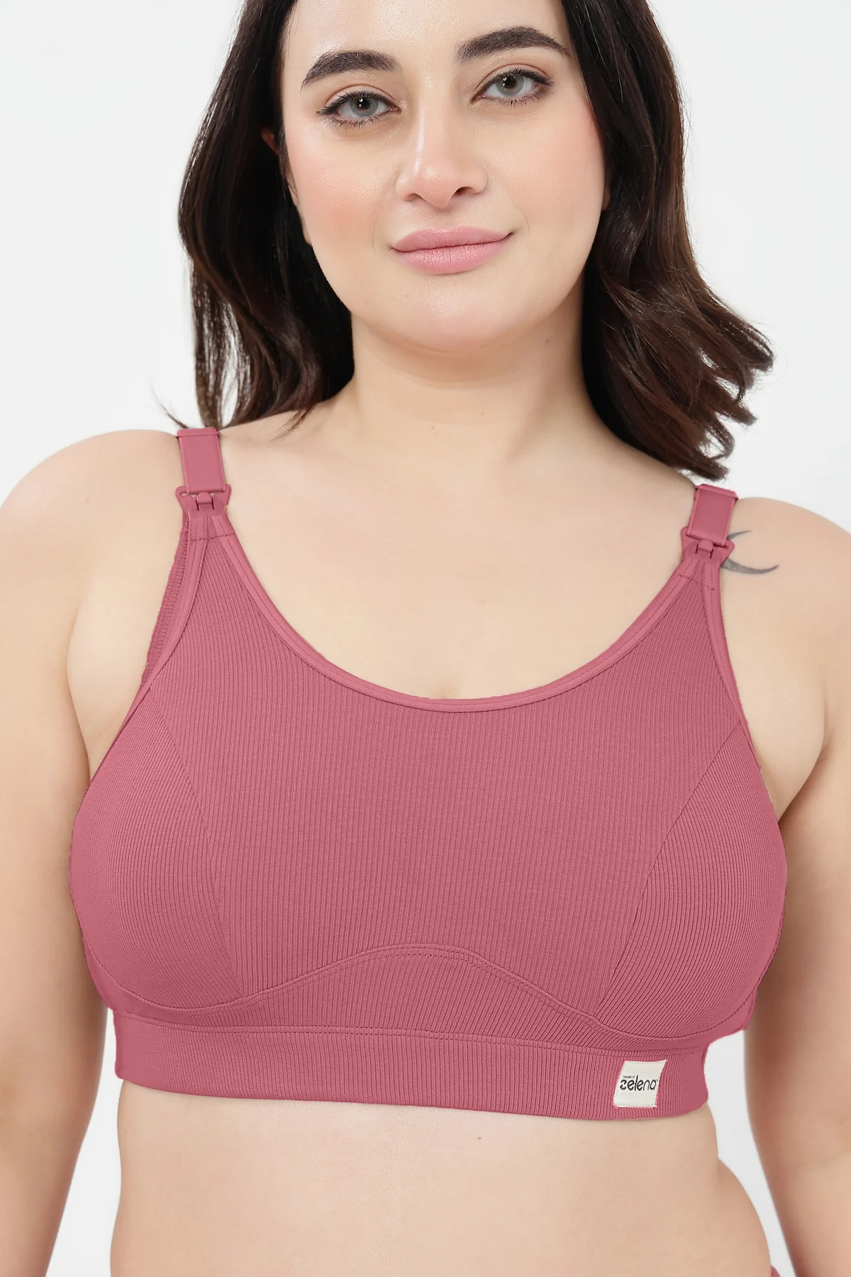 Riva Fine-Rib Cotton Feeding Bra - Blush - Image 7