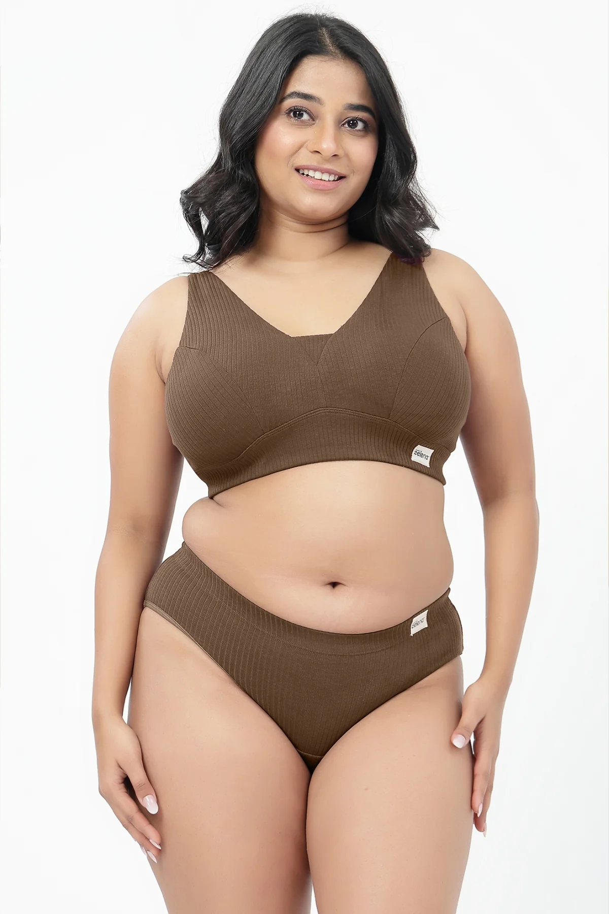 Sera Broad Rib Bra & Mid Rise Panty Set - Mocha - Image 11