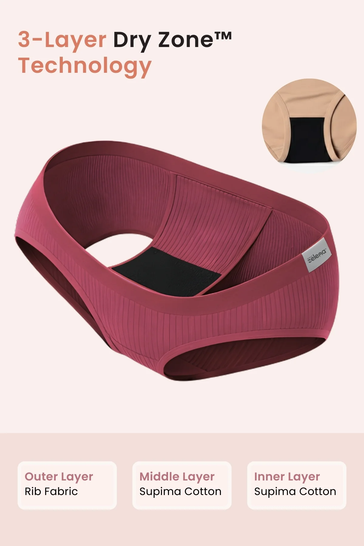 Sera Broad Rib Mid Rise Hipster Pack of 3 - (Blush, Mocha, Black) - Image 3