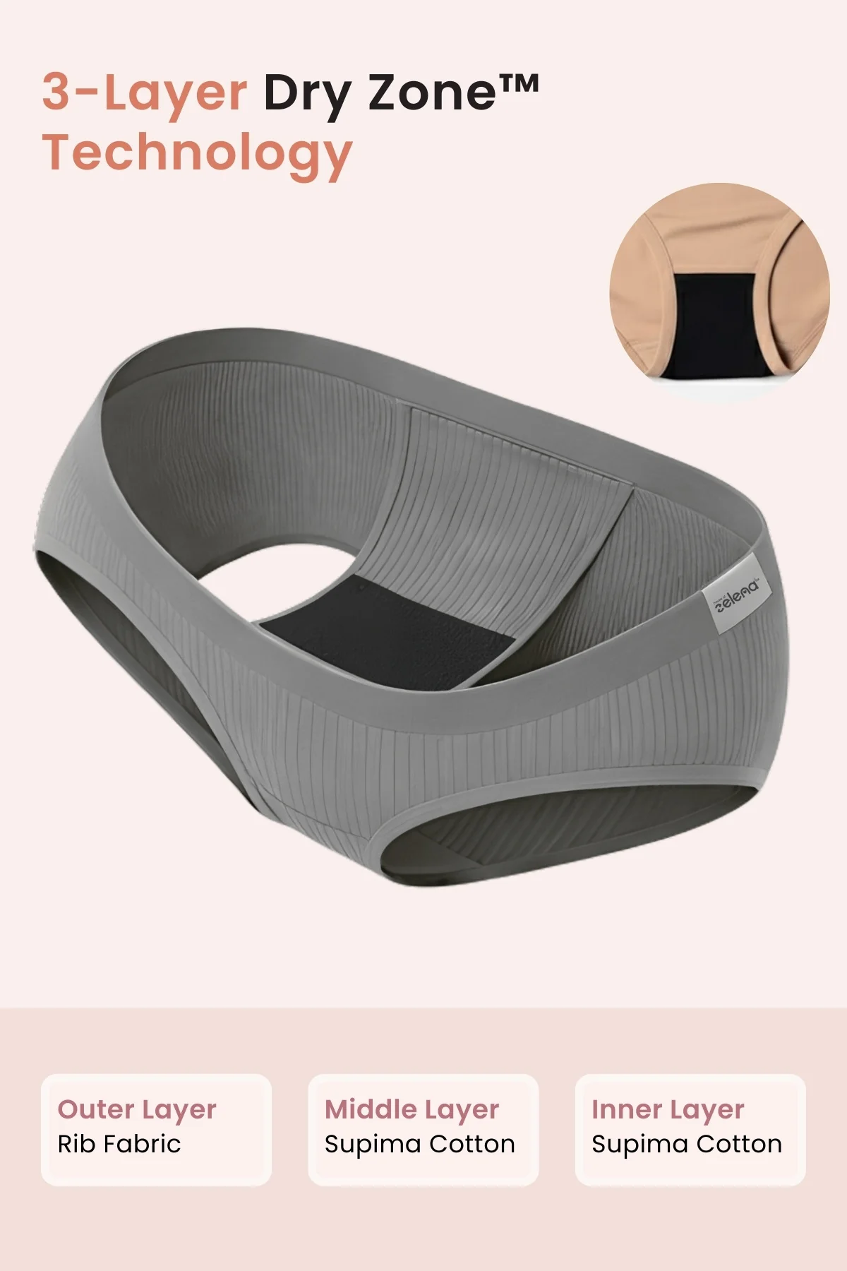 Sera Fine Rib Mid Rise Hipster - Grey Melange - Image 3