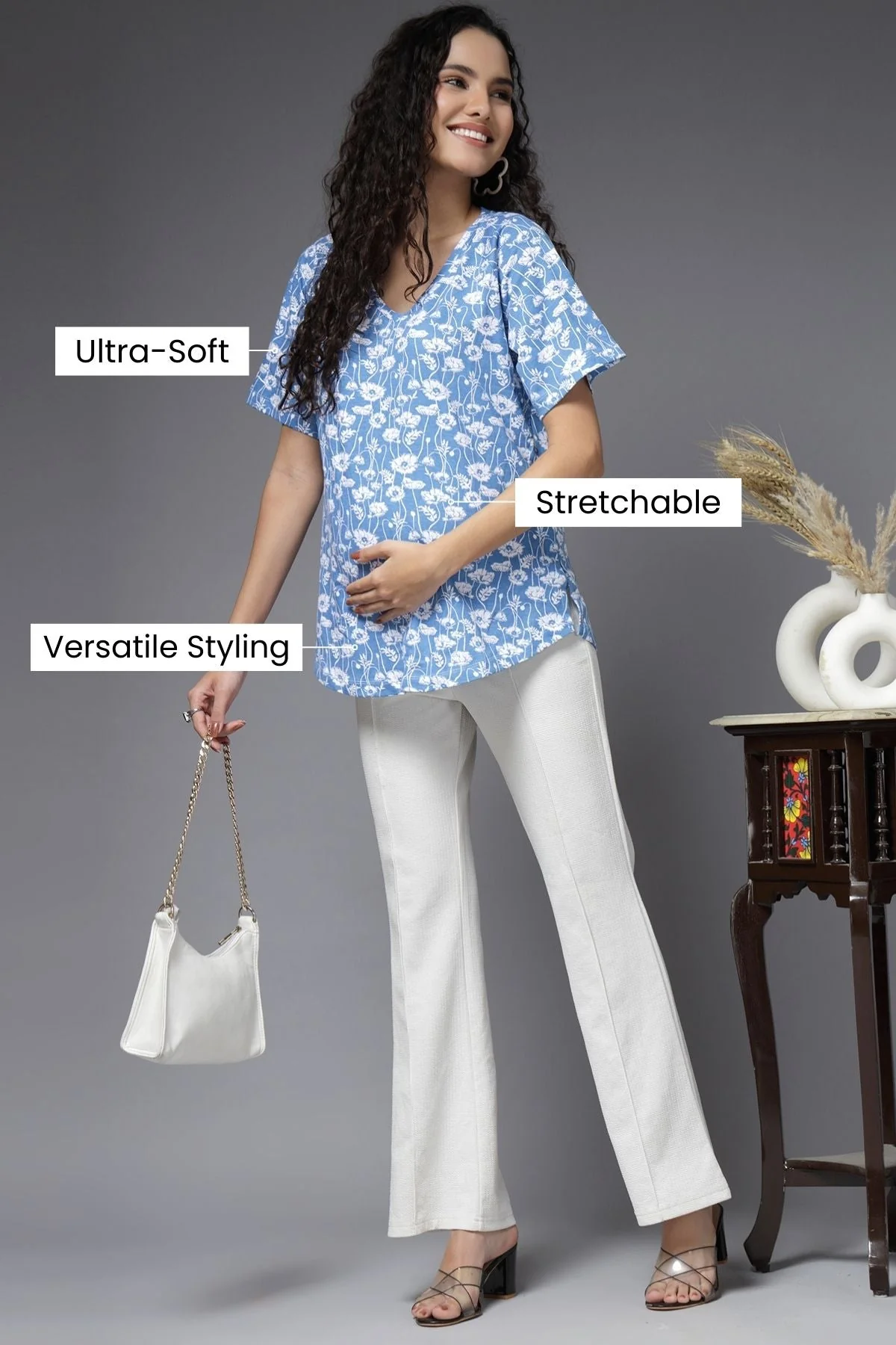 Serene Sky Blue Cotton Maternity Feeding Top - Image 13